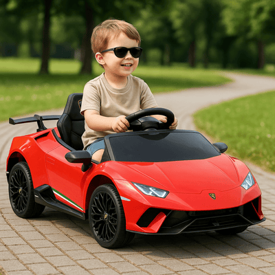 12V Red Lamborghini Huracan Licensed Sport Edition 4X4 Ride-On Car W/ Rubber Wheels, Bluetooth & RC.