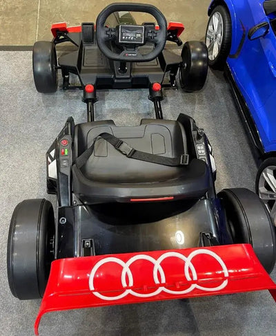 24V Red Newest Upgraded Audi Drifting Go Kart W/ 180° Drift, Bluetooth Music & Lights.