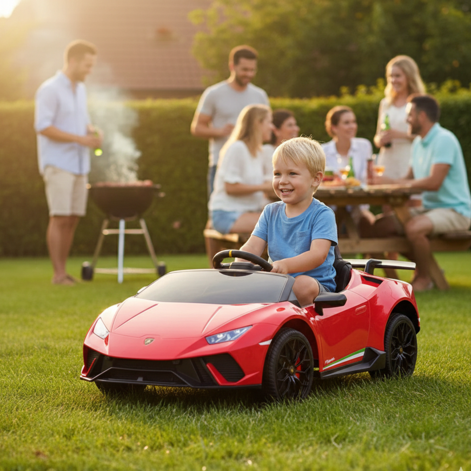 12V Red Lamborghini Huracan Licensed Sport Edition 4X4 Ride-On Car W/ Rubber Wheels, Bluetooth & RC.