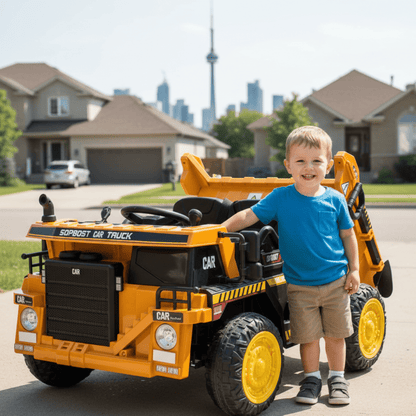 12V Kids' Ride-On Construction Dump Truck W/ Rubber Wheels, Automatic Dump Bed, Music & RC.
