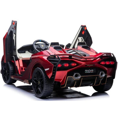 24V Luxurious Rosso Leto Lamborghini Sian 2-Seater 4x4 Ride-On Car W/ EVA Rubber Wheels, BT & RC.