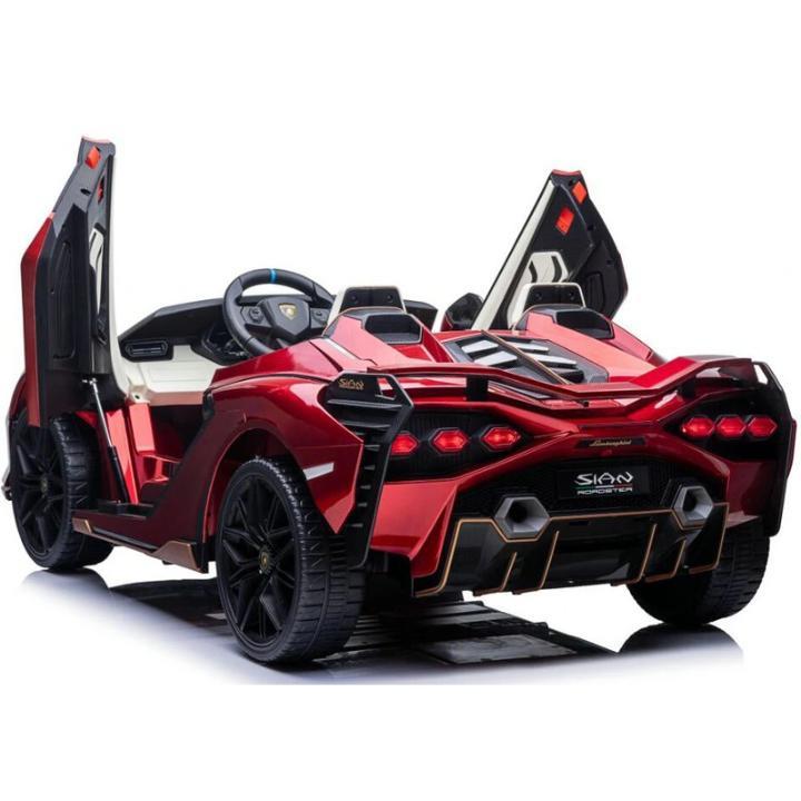 24V Luxurious Rosso Leto Lamborghini Sian 2-Seater 4x4 Ride-On Car W/ EVA Rubber Wheels, BT & RC.