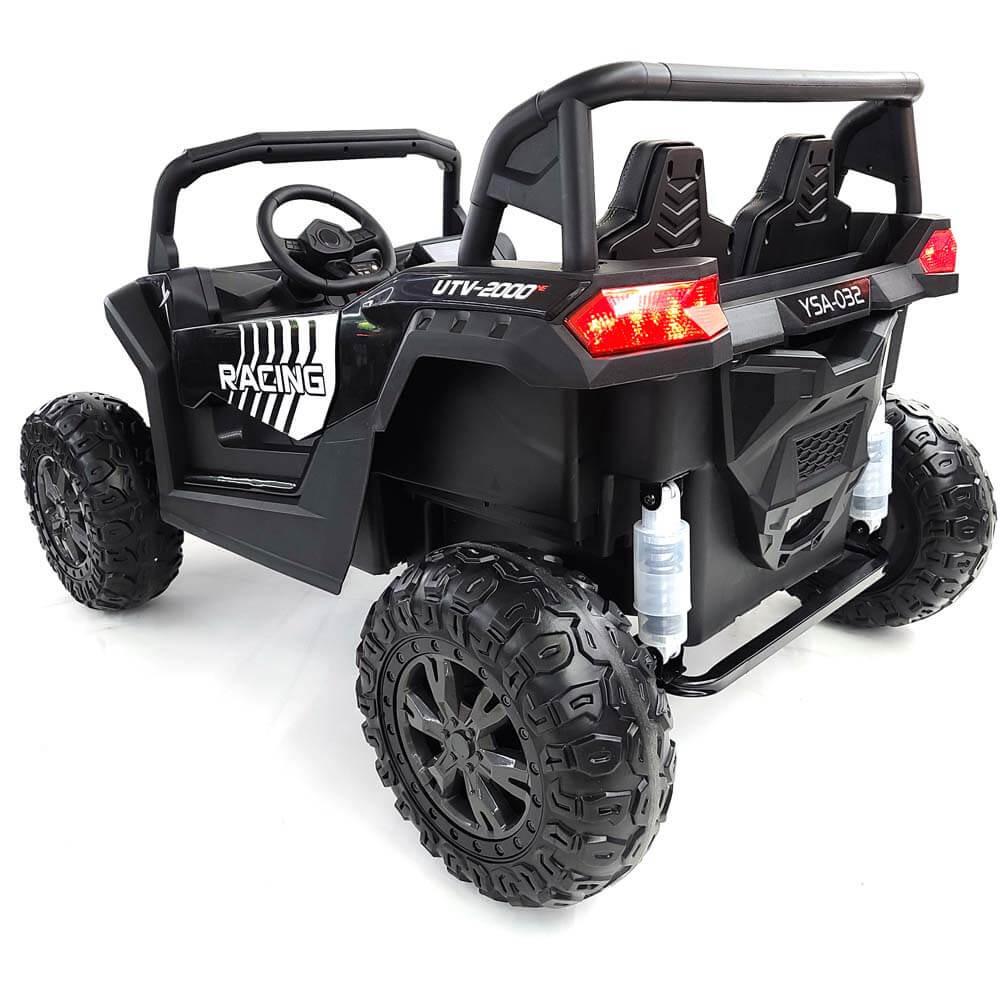 Black 2-Seater XXL Edition Blade BT 24V/4WD Kids' Exclusive Buggy/UTV With Rubber Wheels, Leather Seats, Music & RC.