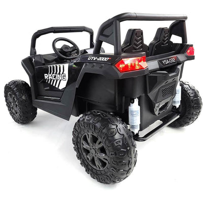 Black 2-Seater XXL Edition Blade BT 24V/4WD Kids' Exclusive Buggy/UTV With Rubber Wheels, Leather Seats, Music & RC.