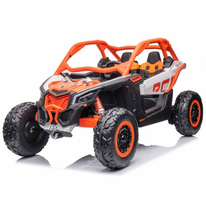 Orange Licensed LX Performance Edition 2x24V Can-Am Maverick 4WD Double 24V Battery Pack, 2-Seater Kids' Buggy W/ Music, EVA Rubber Wheels, Leather Seats & RC.