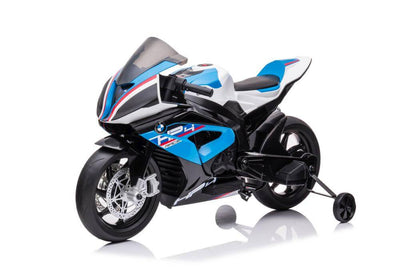 12V Blue BMW HP4 Kids' Super Motorcycle W/ EVA Rubber Wheels, Music & Lights.