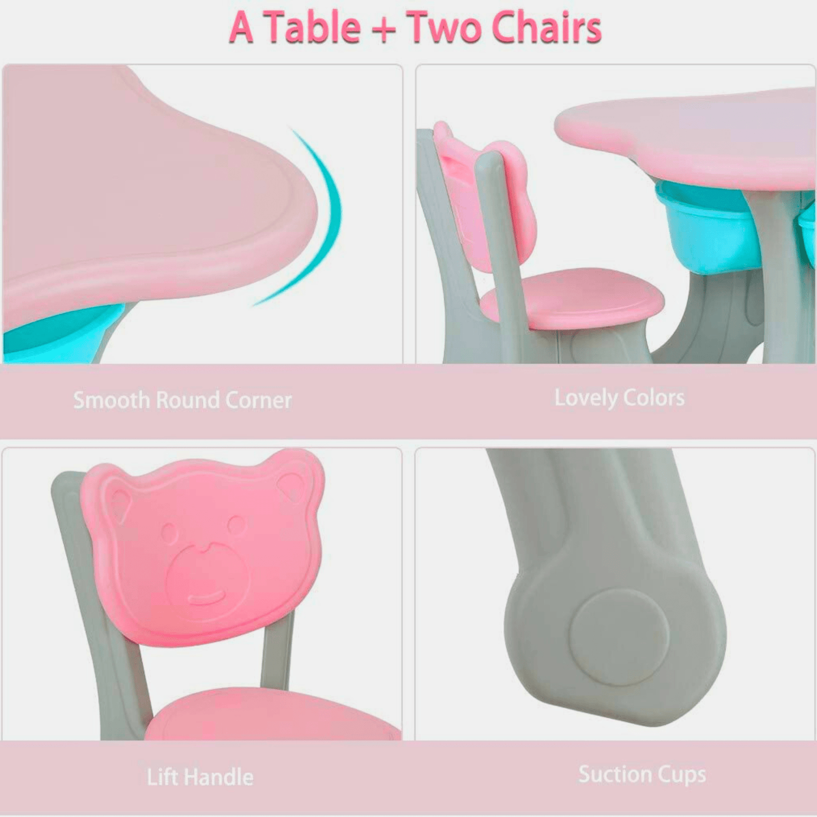 Kids & Toddlers Bear Edition Table & Chair Set W/ 2 Chairs and Storage Baskets.