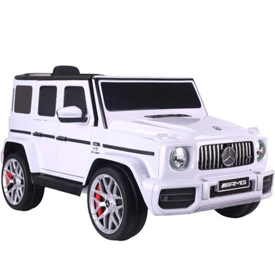12V Luxury White Mercedes Benz AMG G63 Ride-On SUV W/ Rubber Wheels, Leather Seat, Bluetooth & RC.