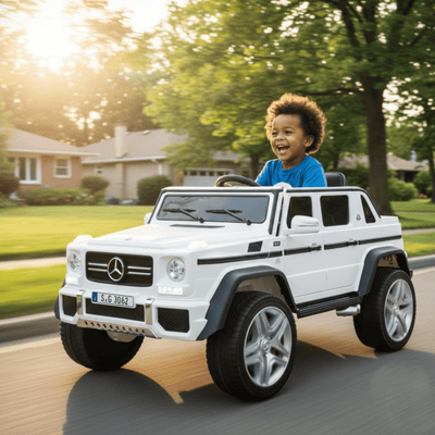 12V White Luxury Mercedes Maybach G650s Kids' 4x4 Ride-on SUV W/ Rubber Wheels, Music & RC.