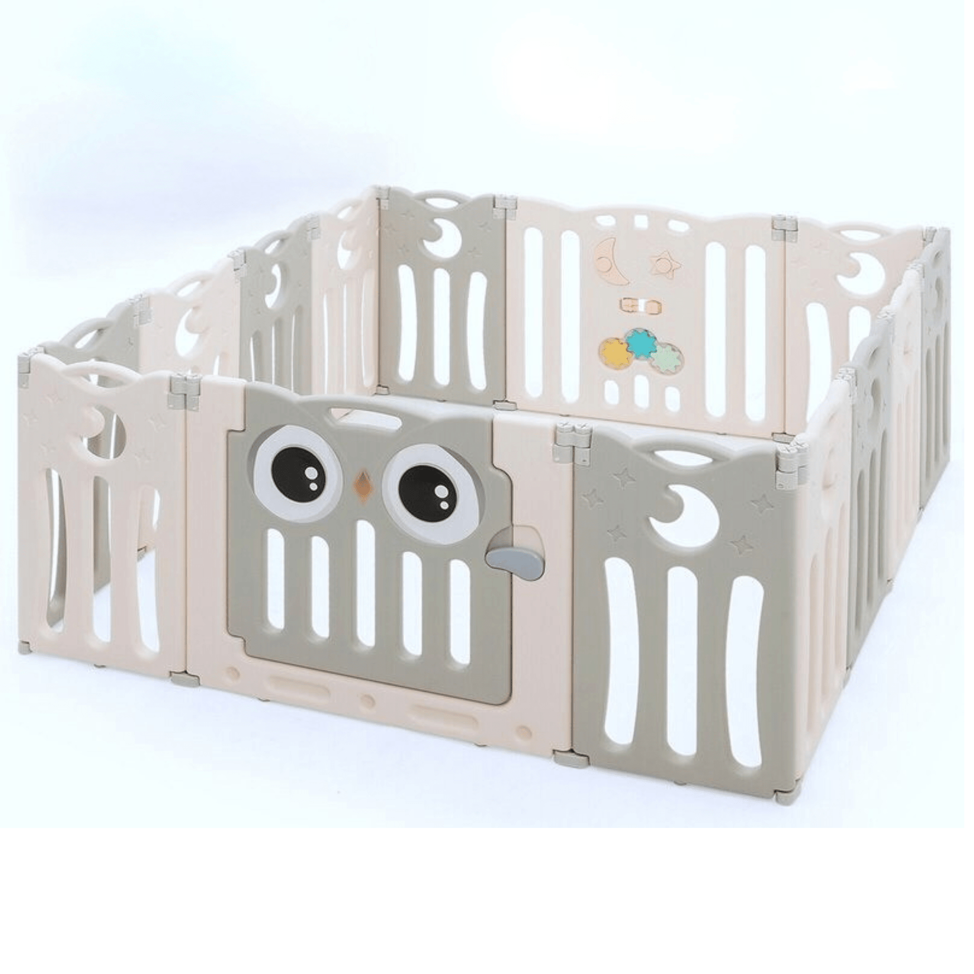 Grey 16 Panels Indoor/Outdoor Foldable Playpen, Fence, Interactive Safety Play Yard  for Toddlers and Infants.