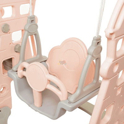 Pink Luxury 5-in-1 Castle Edition Playset for Kids W/ Slide, Closed Steps, Swing & Basketball Hoop.