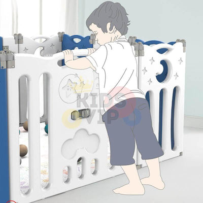 Blue 16 Panels Indoor/Outdoor Foldable Playpen, Fence, Interactive Safety Play Yard  for Toddlers and Infants.