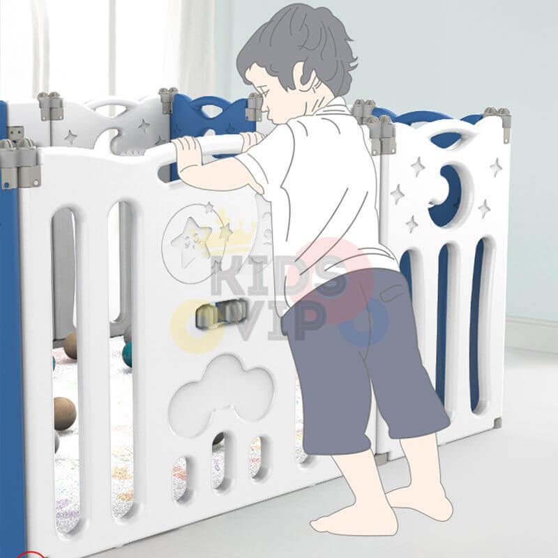 Blue 16 Panels Indoor/Outdoor Foldable Playpen, Fence, Interactive Safety Play Yard  for Toddlers and Infants.