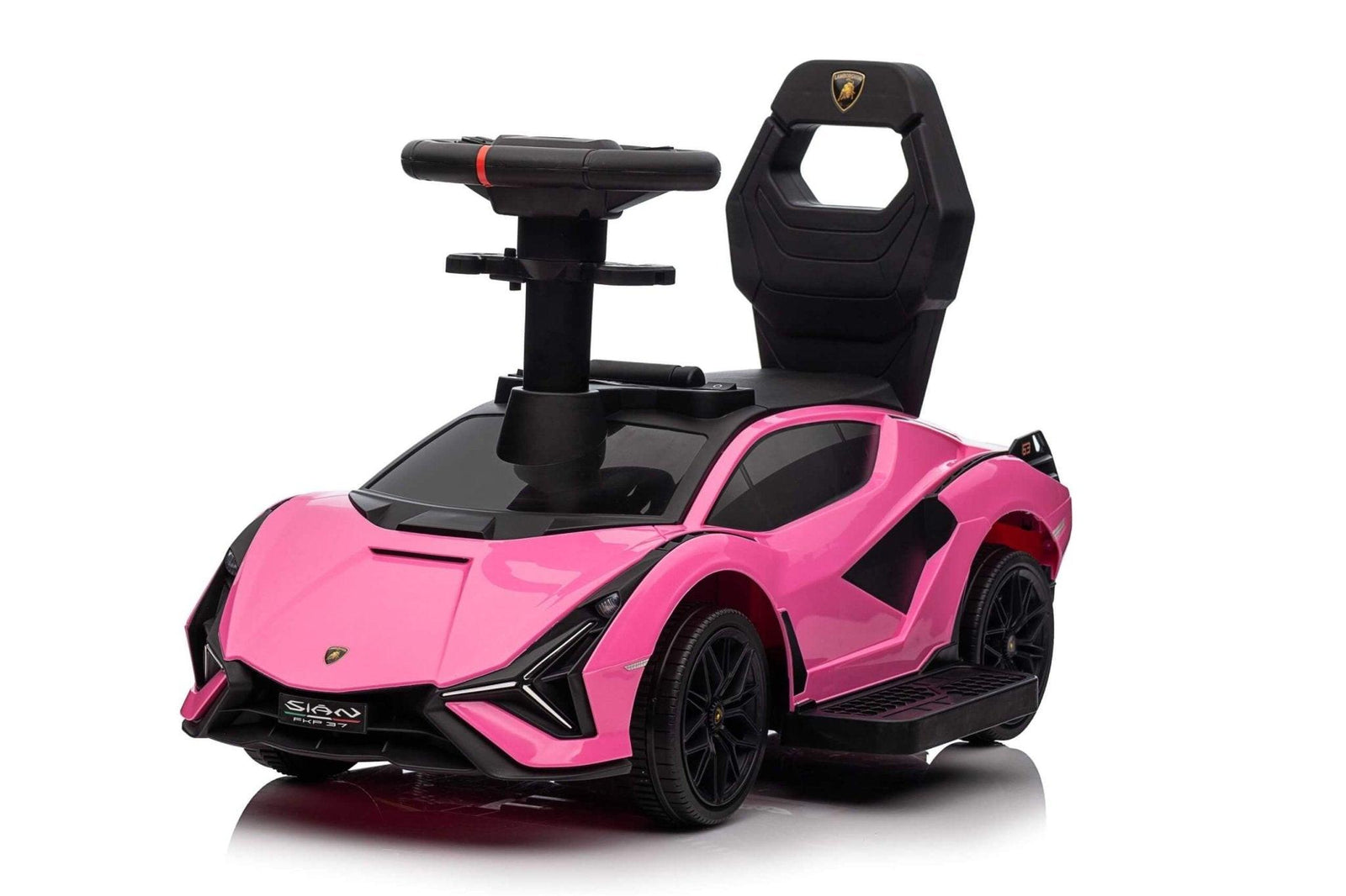 Pink Complete Edition Lamborghini Sian 3-in-1 Push Car / Stroller W/ Detachable Handle, Safety Guards, Lights & Music.