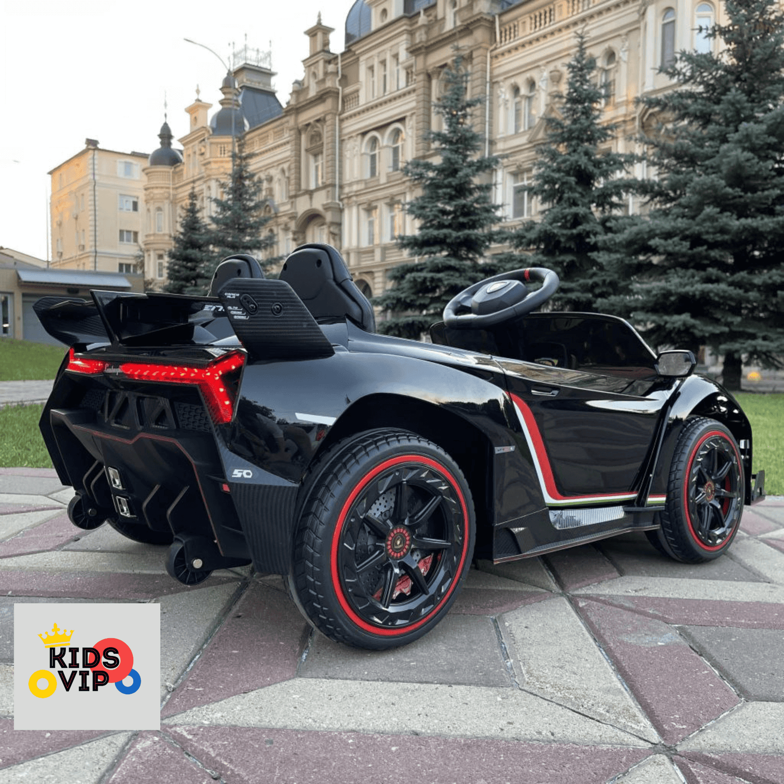 12V Black Lamborghini Veneno 4X4 Limited Edition Ride-on Car W/ EVA Rubber Wheels, Bluetooth & RC.