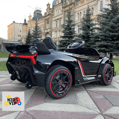 12V Black Lamborghini Veneno 4X4 Limited Edition Ride-on Car W/ EVA Rubber Wheels, Bluetooth & RC.