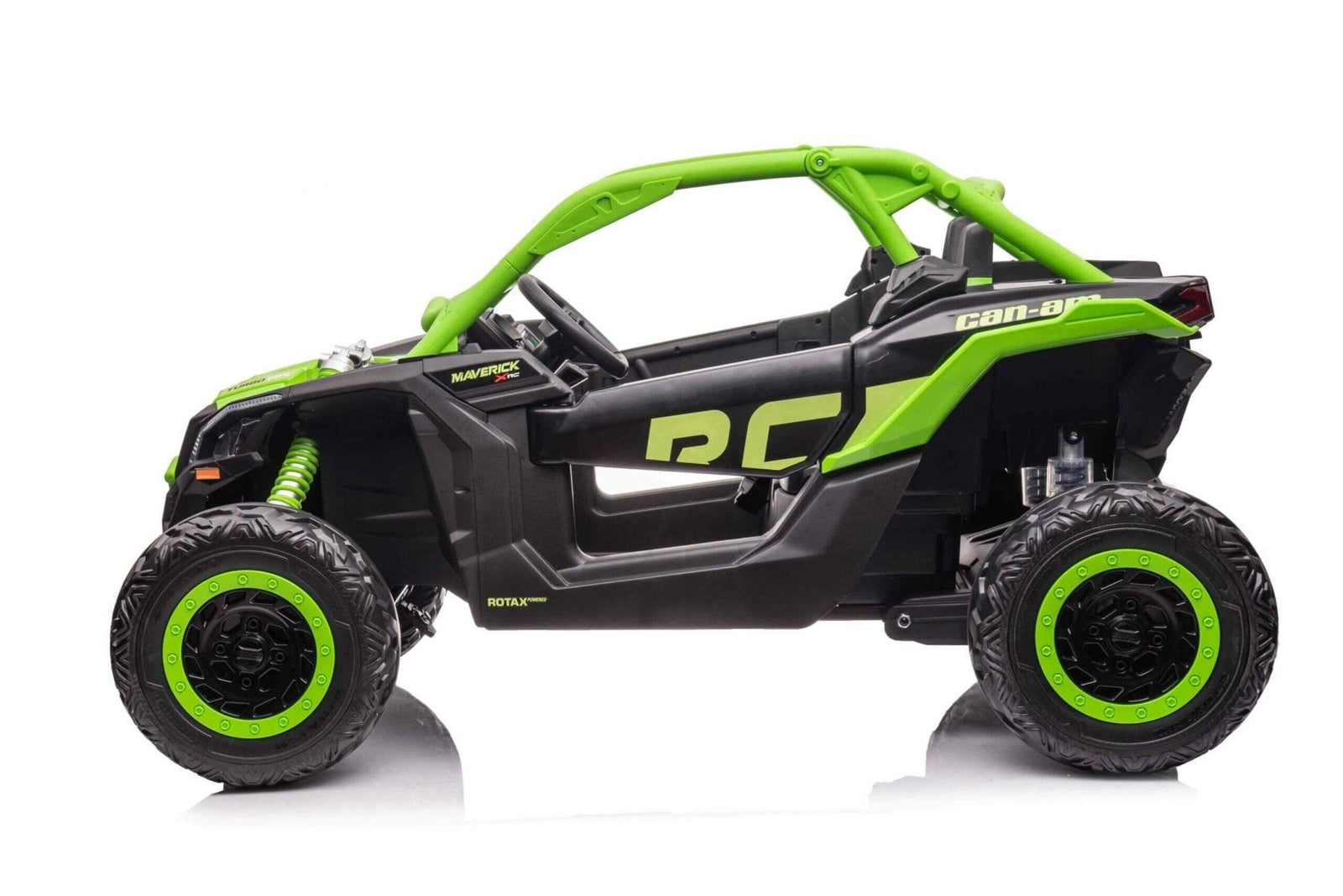 Green Licensed LX Performance Edition 2x24V Can-Am Maverick 4WD Double 24V Battery Pack, 2-Seater Kids' Buggy W/ Music, EVA Rubber Wheels, Leather Seats & RC.
