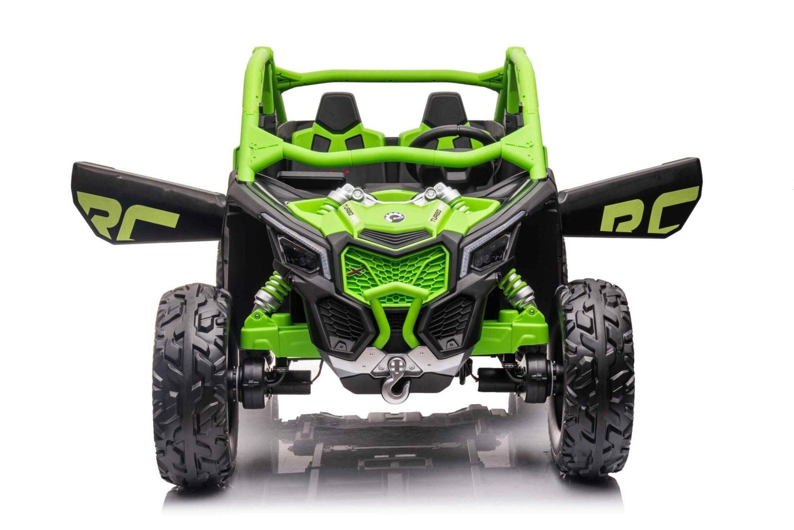Green Licensed LX Performance Edition 2x24V Can-Am Maverick 4WD Double 24V Battery Pack, 2-Seater Kids' Buggy W/ Music, EVA Rubber Wheels, Leather Seats & RC.