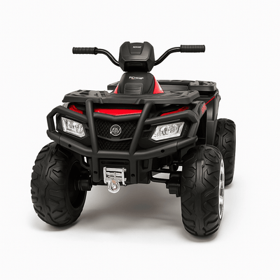 24V Red Upgraded Titan Edition 4x4 Ride-On Quad ATV W/ EVA Rubber Wheels, Bluetooth Music & Lights.