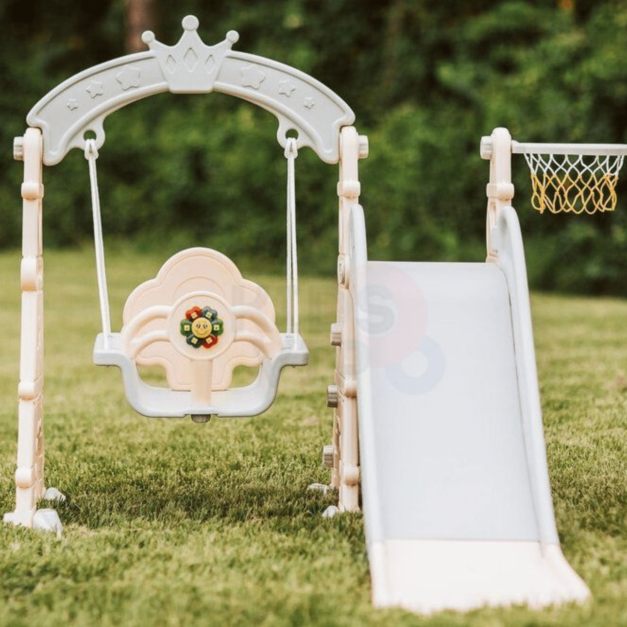 Pink Luxury 5-in-1 Castle Edition Playset for Kids W/ Slide, Closed Steps, Swing & Basketball Hoop.