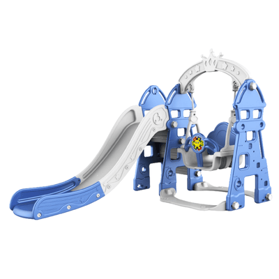 Blue Luxury 5-in-1 Castle Edition Playset for Kids W/ Slide, Closed Steps, Swing & Basketball Hoop.