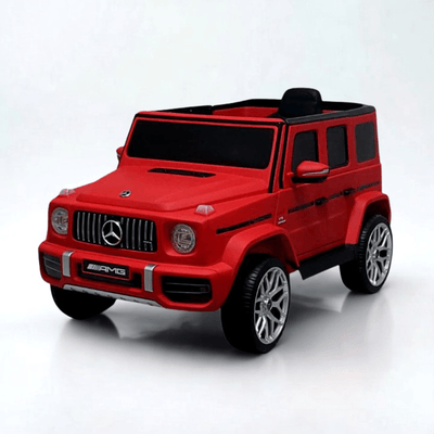12V Luxury Matte Red Edition Mercedes Benz AMG G63 Ride-On SUV W/ Rubber Wheels, Leather Seat, Bluetooth & RC.