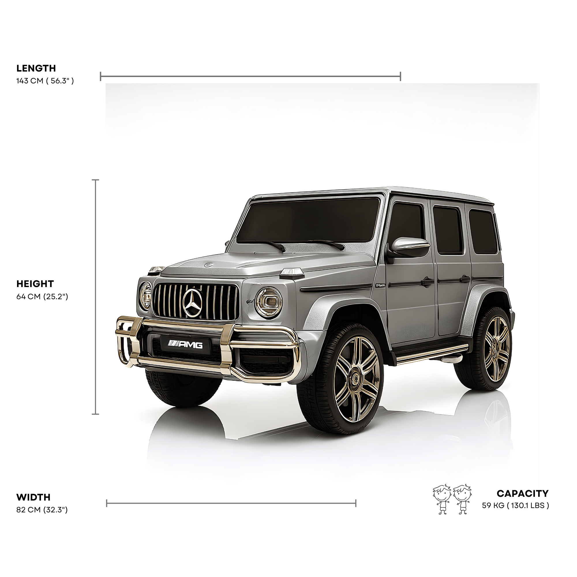 24V Exclusive Matte Grey Mercedes Benz G63 2-Seater 4x4 Kids' Ride-on SUV W/ EVA Wheels, Leather Seats, Light-up Logo, BT & RC.