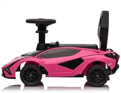 Pink Complete Edition Lamborghini Sian 3-in-1 Push Car / Stroller W/ Detachable Handle, Safety Guards, Lights & Music.