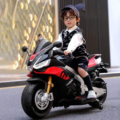24V Upgraded Aprilia RSV4 Super Motorcycle W/ EVA Rubber Wheels, Music & Lights.