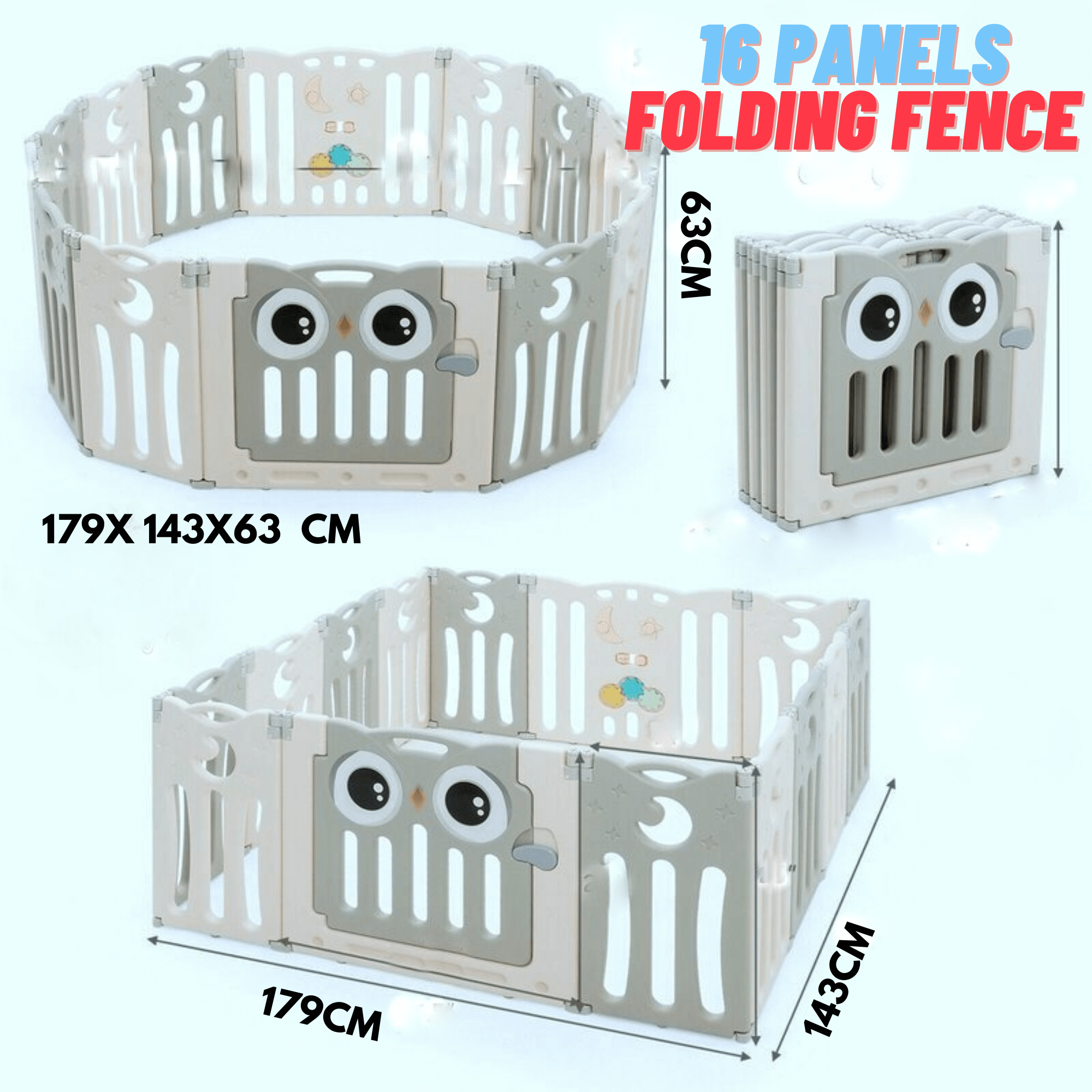 Grey 16 Panels Indoor/Outdoor Foldable Playpen, Fence, Interactive Safety Play Yard  for Toddlers and Infants.