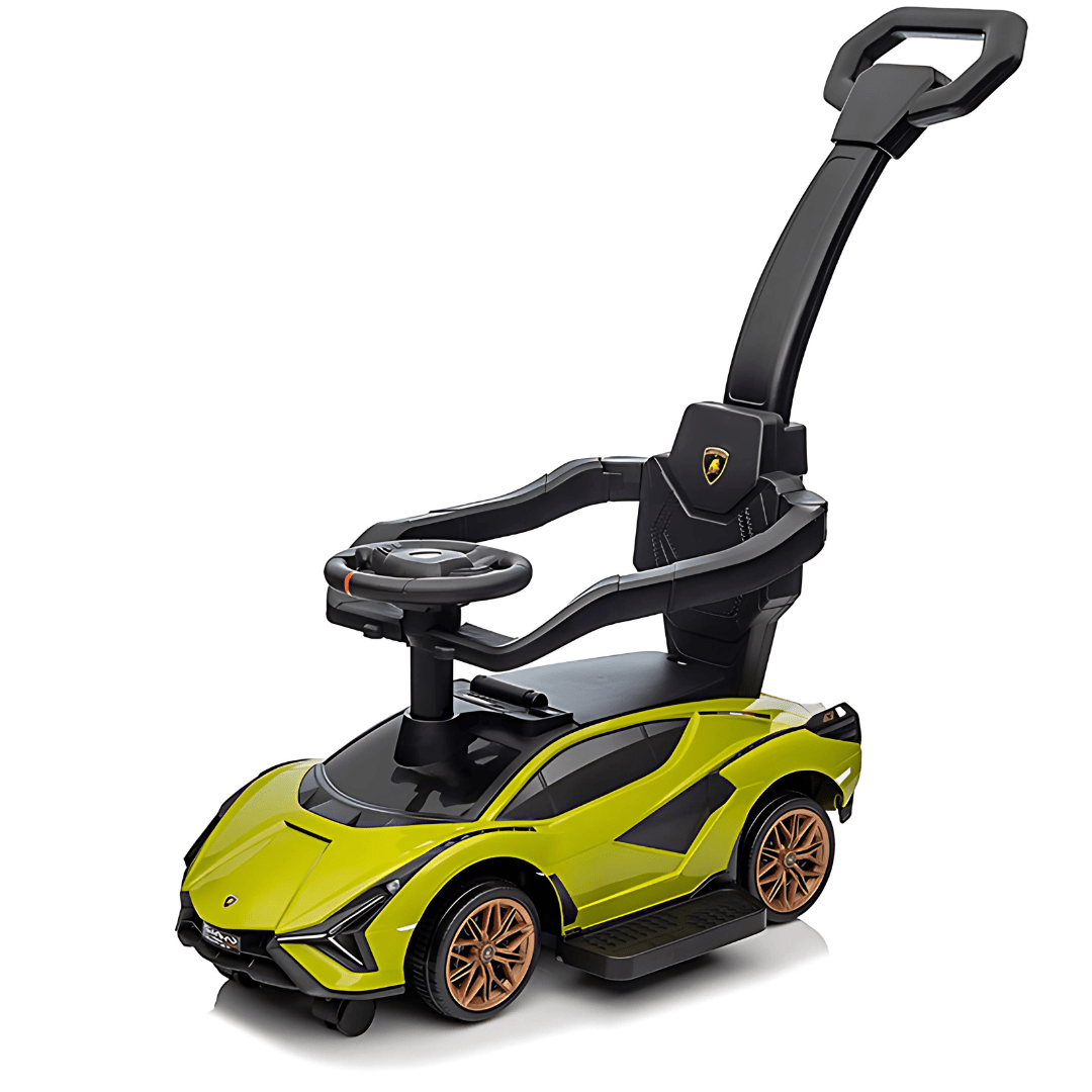 Green Complete Edition Lamborghini Sian 3-in-1 Push Car / Stroller W/ Detachable Handle, Safety Guards, Lights & Music.