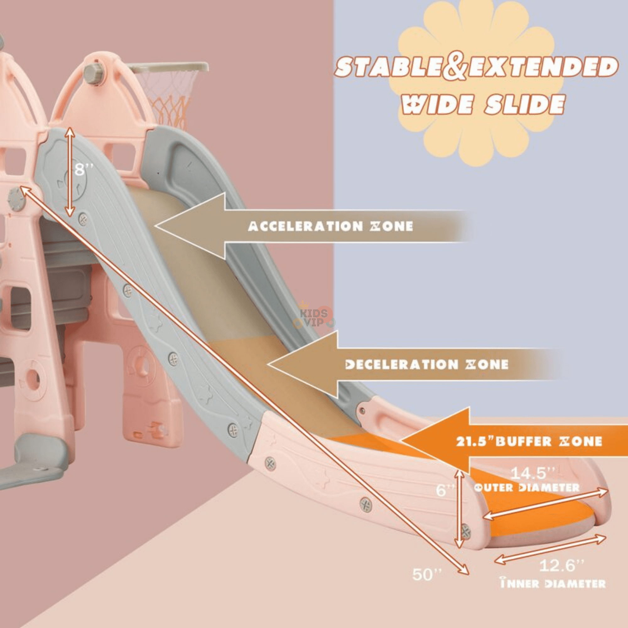 Pink Luxury 5-in-1 Castle Edition Playset for Kids W/ Slide, Closed Steps, Swing & Basketball Hoop.