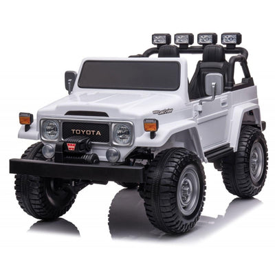 24V White 2-Seater Premium Edition Toyota 4x4 Truck for Kids W/ EVA Rubber Wheels, Music & RC.