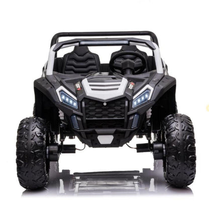 White 2-Seater XXL Edition Blade BT 24V/4WD Kids' Exclusive Buggy/UTV With Rubber Wheels, Leather Seats, Music & RC.