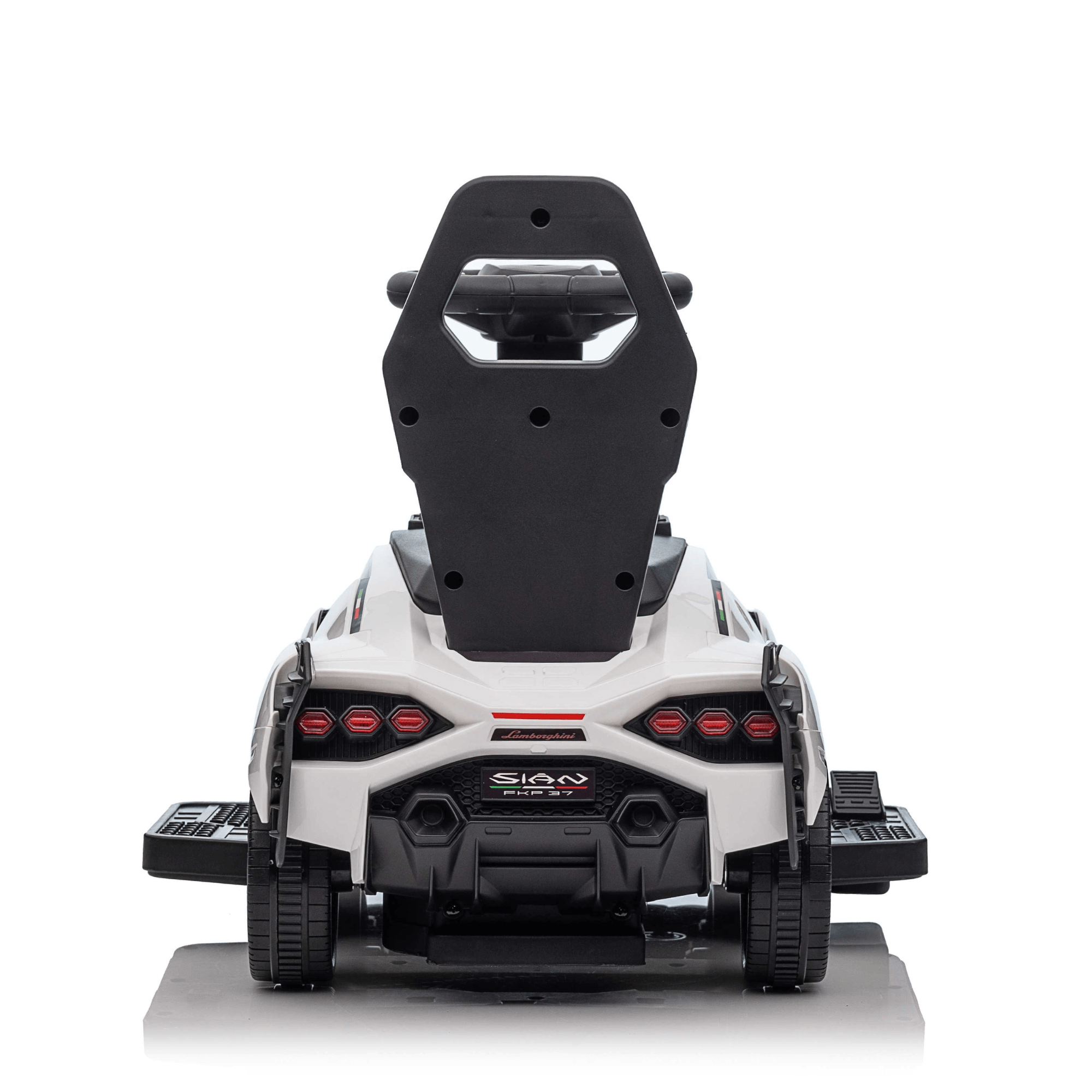 White Complete Edition Lamborghini Sian 3-in-1 Push Car / Stroller W/ Detachable Handle, Safety Guards, Lights & Music.