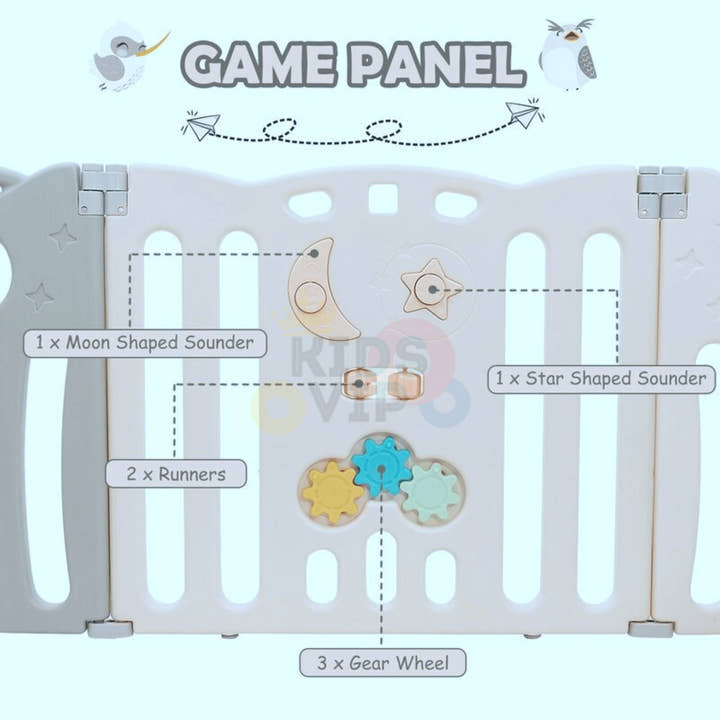 Grey 16 Panels Indoor/Outdoor Foldable Playpen, Fence, Interactive Safety Play Yard  for Toddlers and Infants.