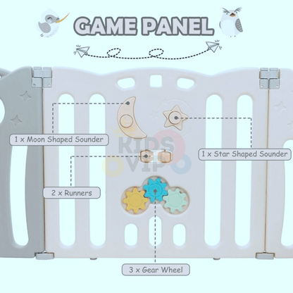 Grey 16 Panels Indoor/Outdoor Foldable Playpen, Fence, Interactive Safety Play Yard  for Toddlers and Infants.