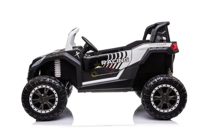 White 2-Seater XXL Edition Blade BT 24V/4WD Kids' Exclusive Buggy/UTV With Rubber Wheels, Leather Seats, Music & RC.