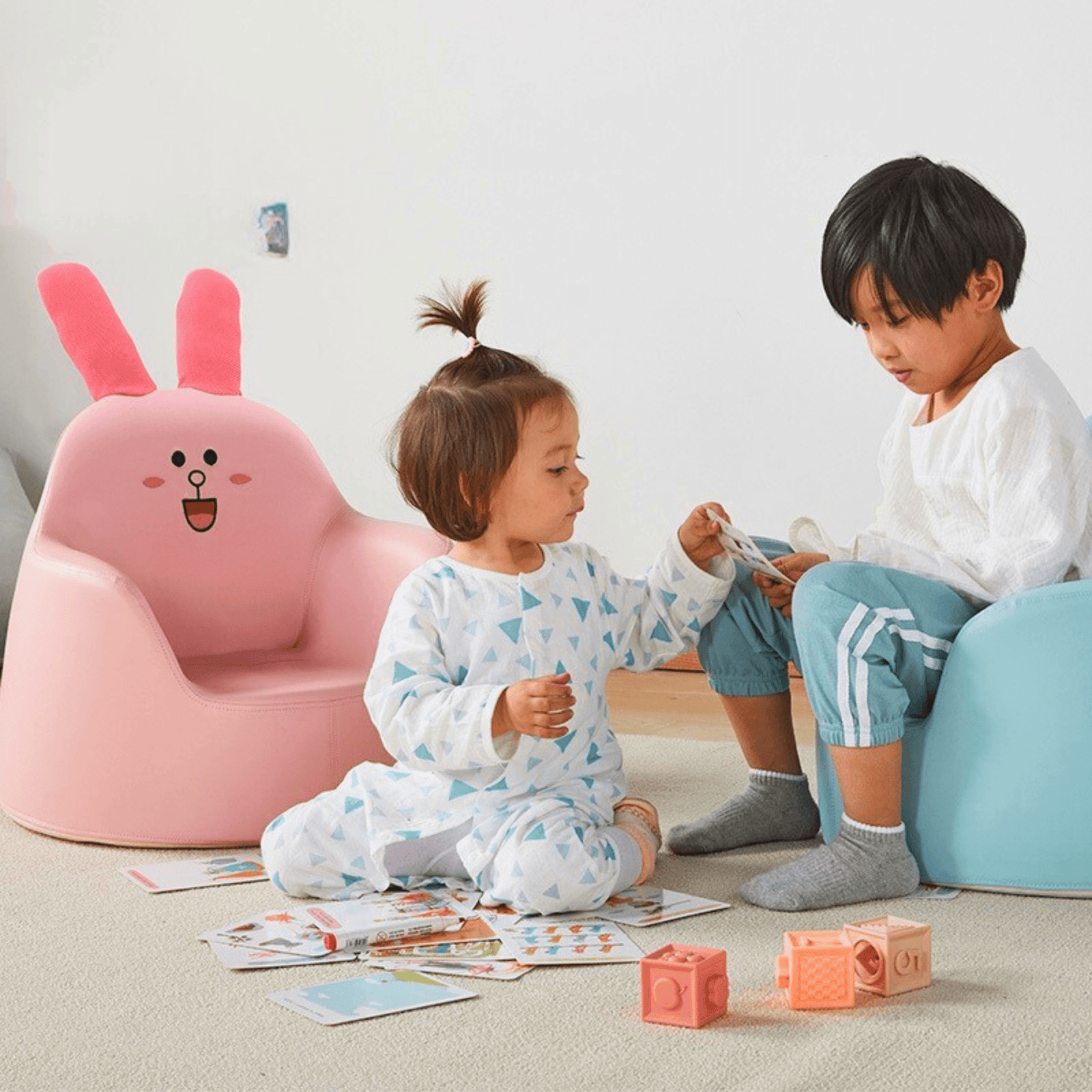 Kids' and Toddlers' Single Seat Cozy Panda Edition Play Sofa Chair - Blue.