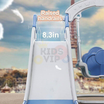 Blue Luxury 5-in-1 Castle Edition Playset for Kids W/ Slide, Closed Steps, Swing & Basketball Hoop.