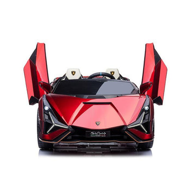 24V Luxurious Rosso Leto Lamborghini Sian 2-Seater 4x4 Ride-On Car W/ EVA Rubber Wheels, BT & RC.