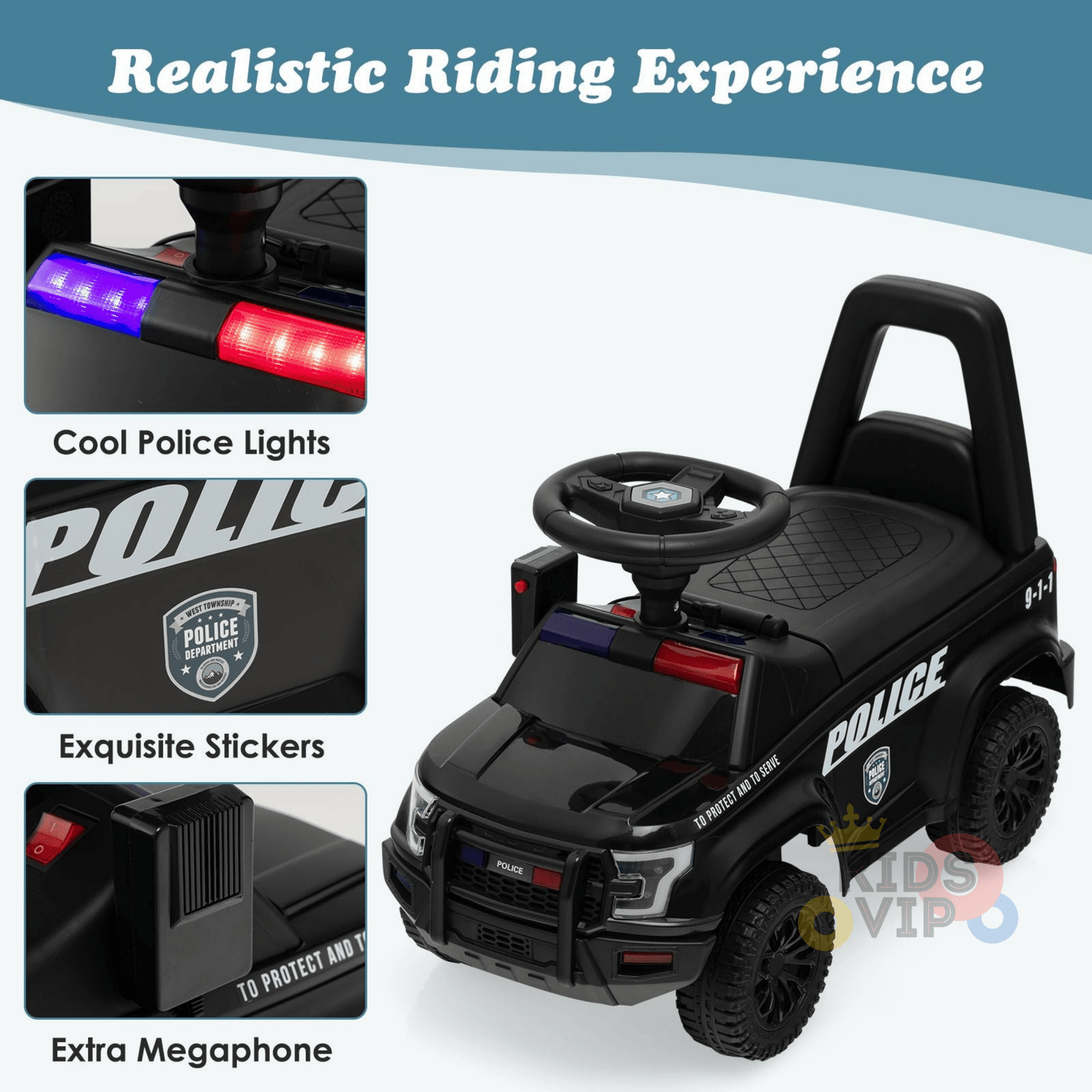 6V Ultimate 3-in-1 Toddler Police Truck W/ Bluetooth Music, Emergency Siren & Lights.