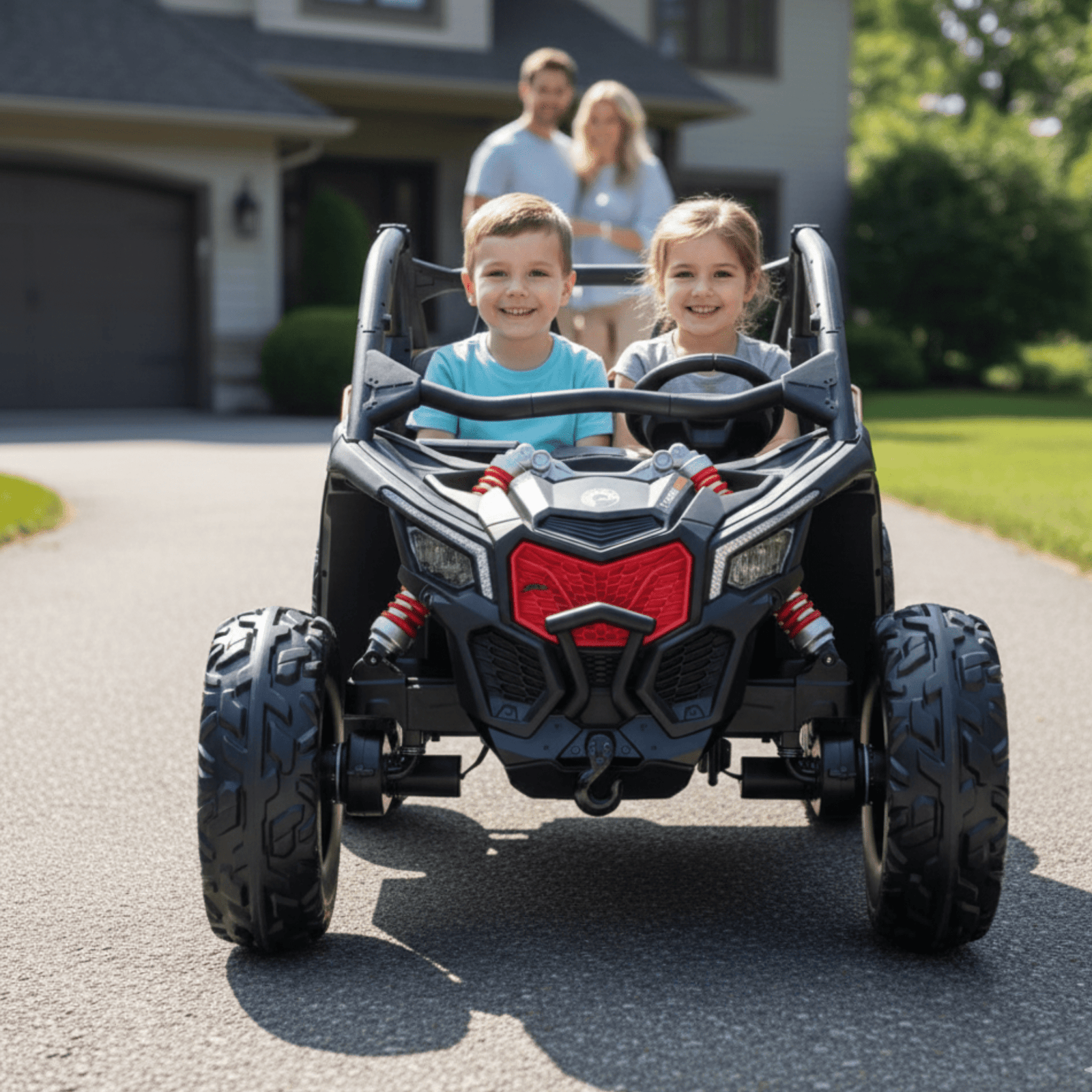 Black Licensed LX Performance Edition 2x24V Can-Am Maverick 4WD Double 24V Battery Pack, 2-Seater Kids' Buggy W/ Music, EVA Rubber Wheels, Leather Seats & RC.