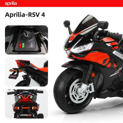 24V Upgraded Aprilia RSV4 Super Motorcycle W/ EVA Rubber Wheels, Music & Lights.