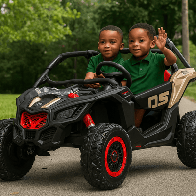 Black Licensed LX Performance Edition 2x24V Can-Am Maverick 4WD Double 24V Battery Pack, 2-Seater Kids' Buggy W/ Music, EVA Rubber Wheels, Leather Seats & RC.