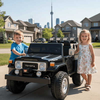24V Black 2-Seater Premium Edition Toyota 4x4 Truck for Kids W/ EVA Rubber Wheels, Music & RC.