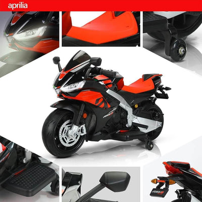 24V Upgraded Aprilia RSV4 Super Motorcycle W/ EVA Rubber Wheels, Music & Lights.