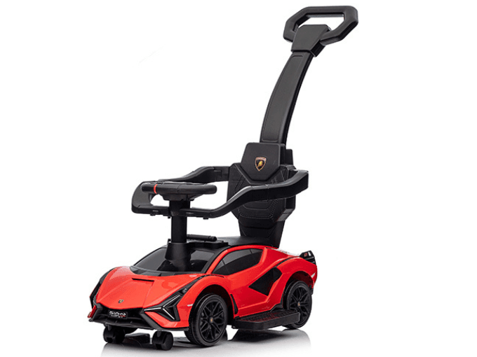 Red Complete Edition Lamborghini Sian 3-in-1 Push Car / Stroller W/ Detachable Handle, Safety Guards, Lights & Music.