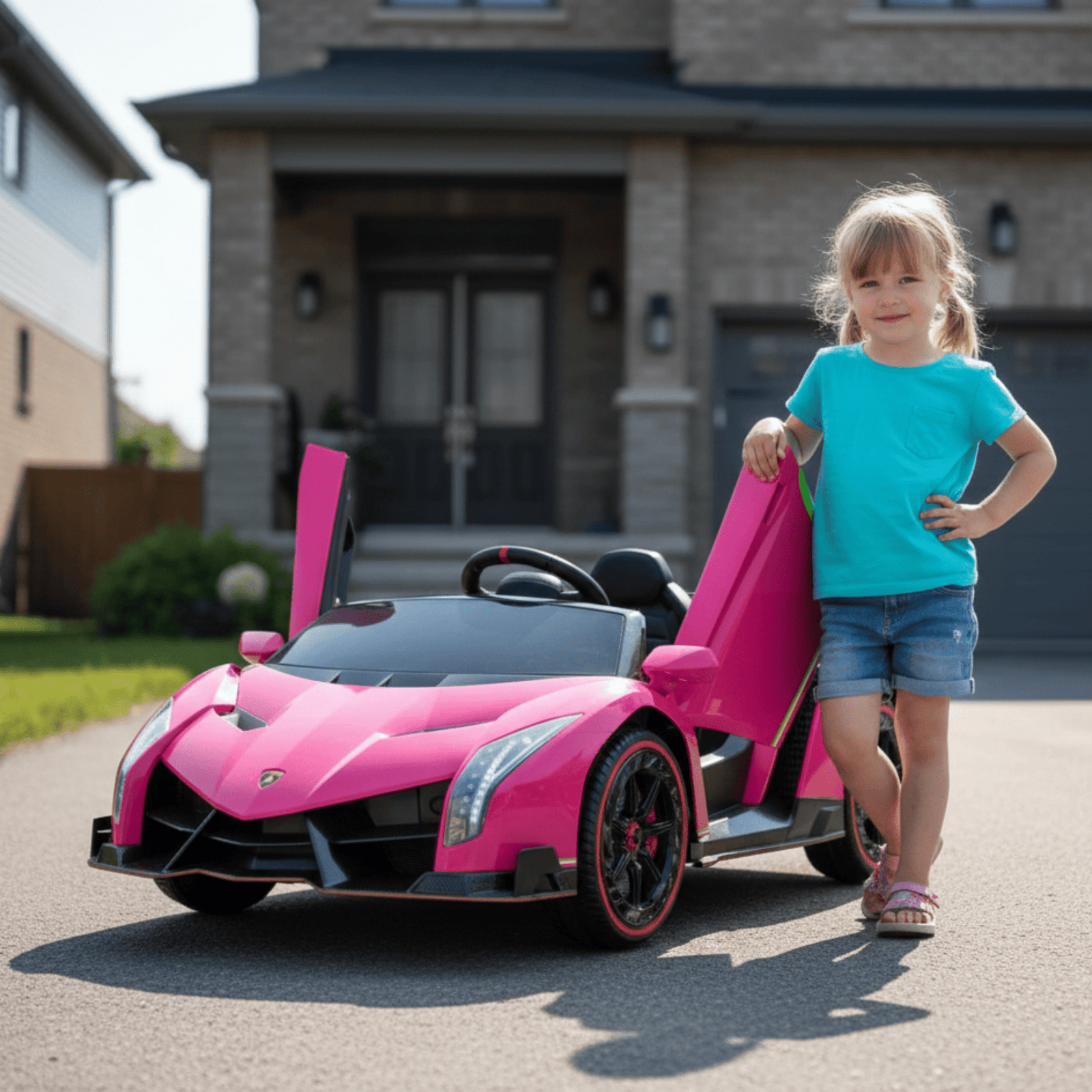 12V Pink Lamborghini Veneno 4X4 Limited Edition Ride-on Car W/ EVA Rubber Wheels, Bluetooth & RC.