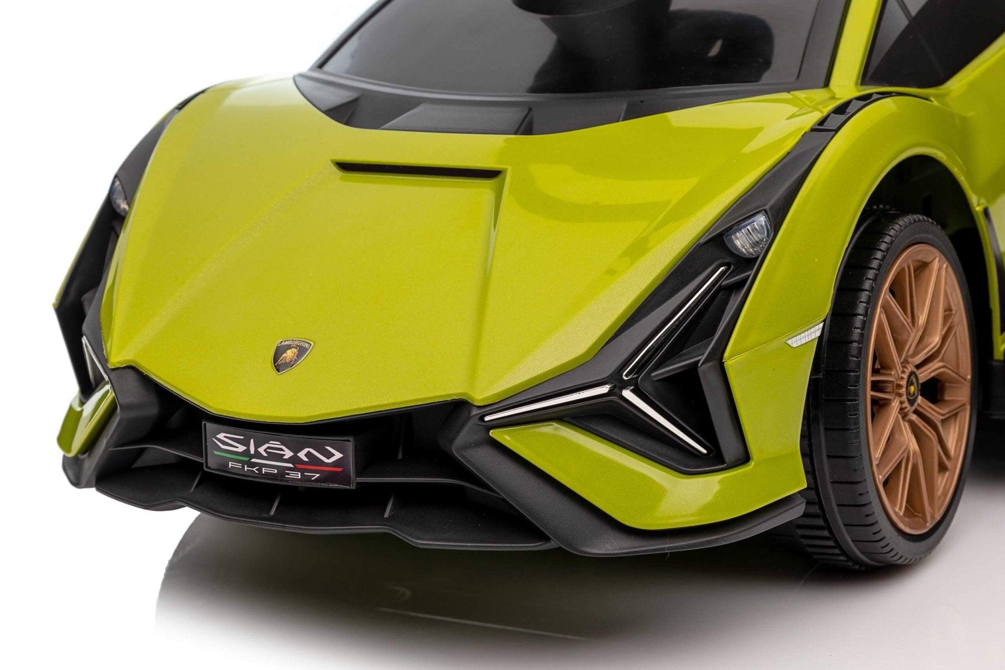 Green Complete Edition Lamborghini Sian 3-in-1 Push Car / Stroller W/ Detachable Handle, Safety Guards, Lights & Music.